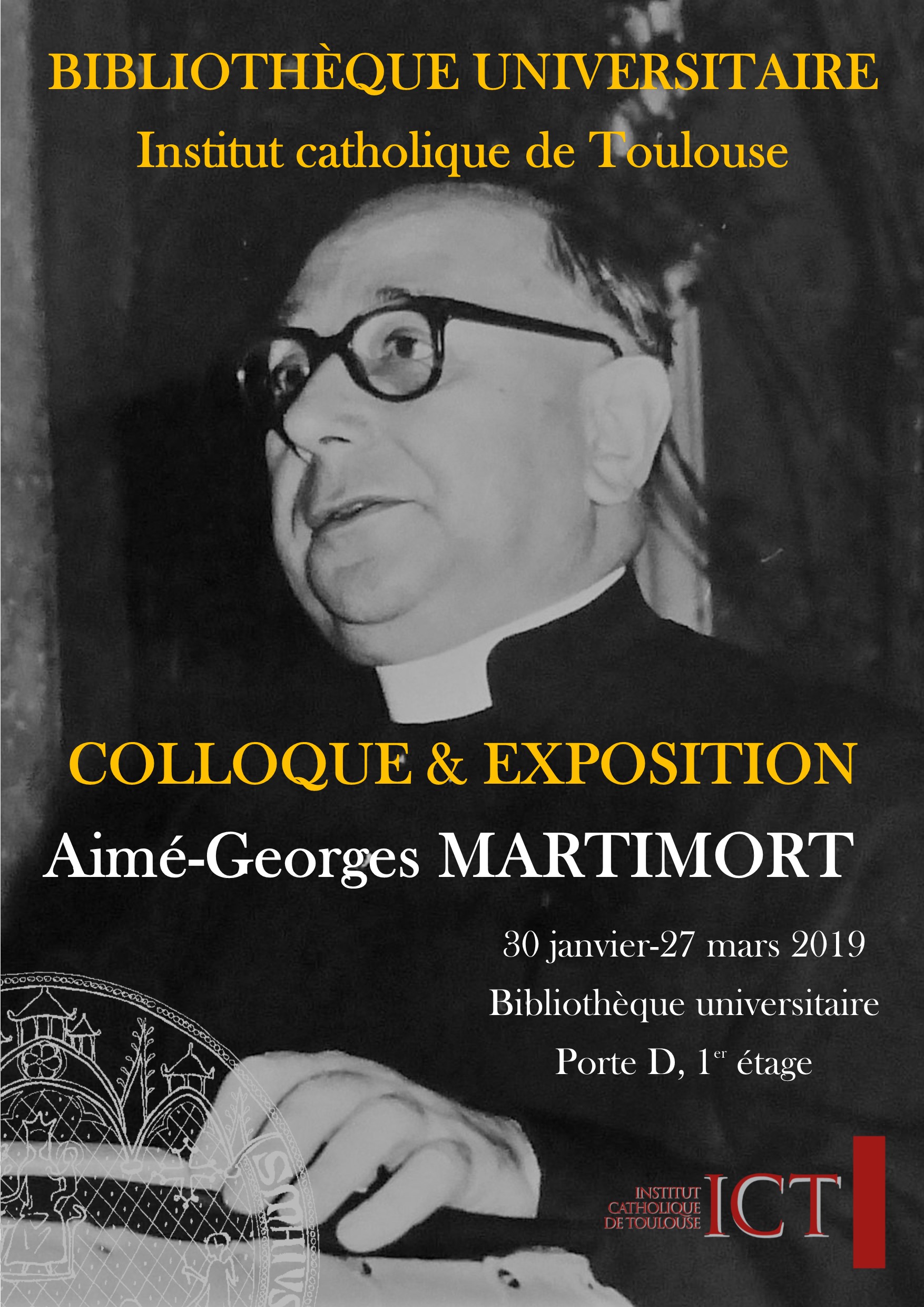 Affiche présentant le colloque et l'exposition patrimoniale autour de Mgr Martimort