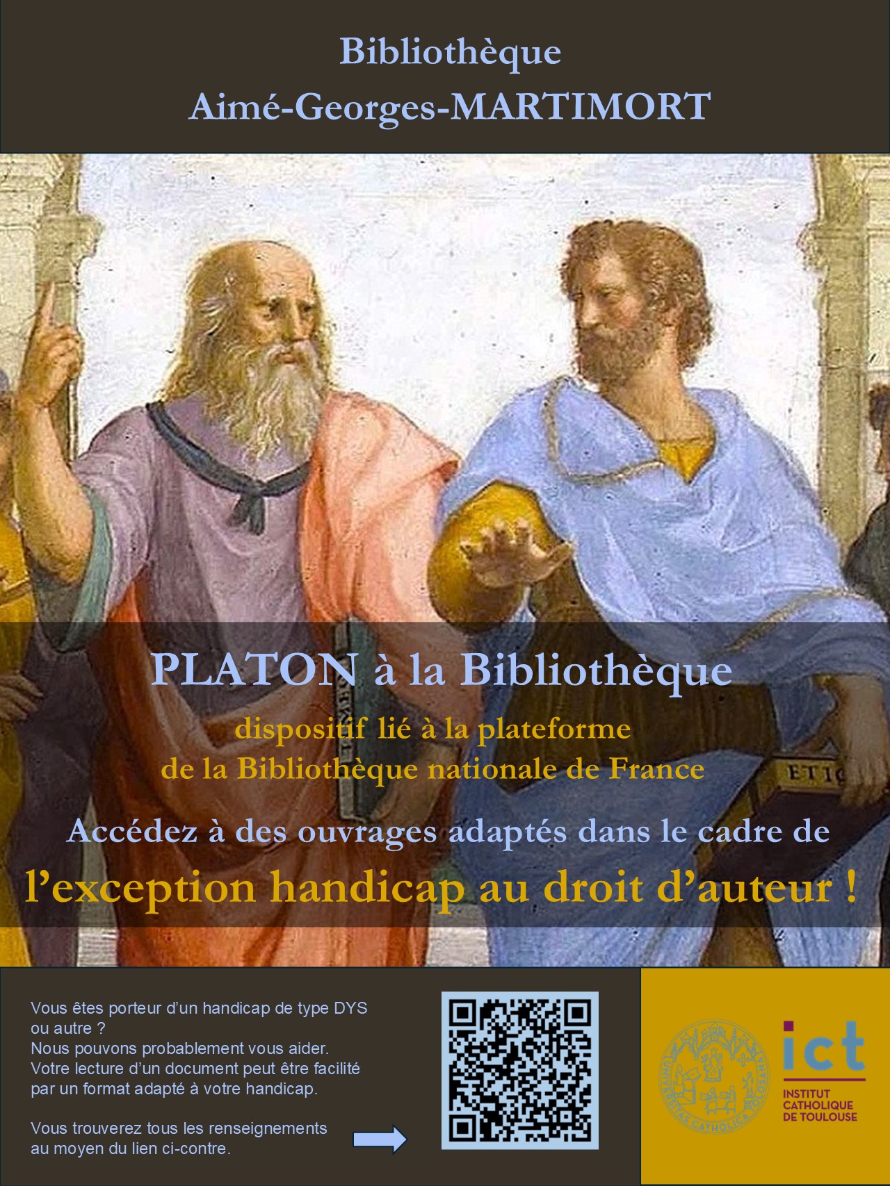 Affiche du dispositif PLATON avec un QR Code renvoyant vers la page sur le site Internet de la bibliothèque